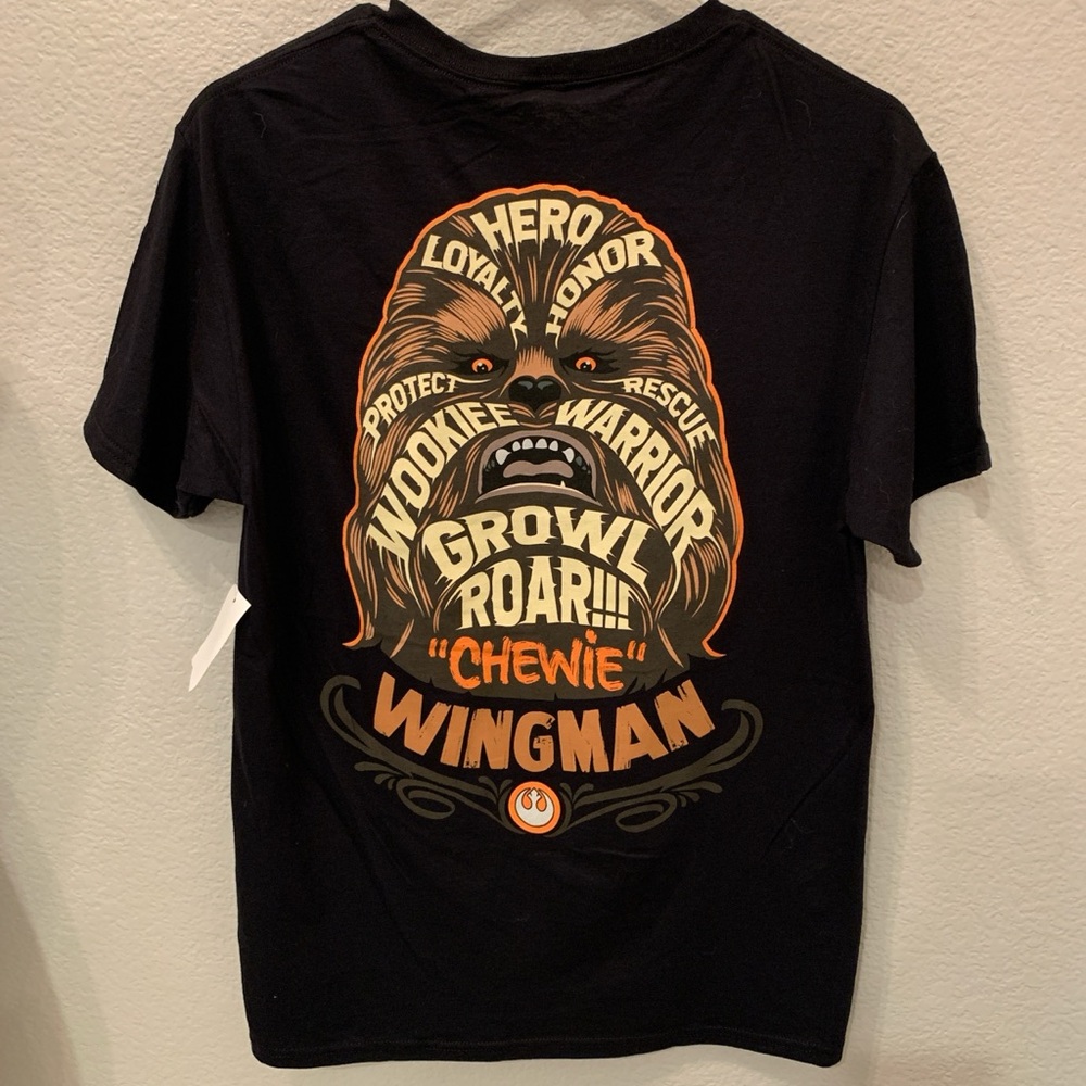 NWT Star Wars Chewbacca Chewie Black Graphic T Shirt Wing Man Disney size Small